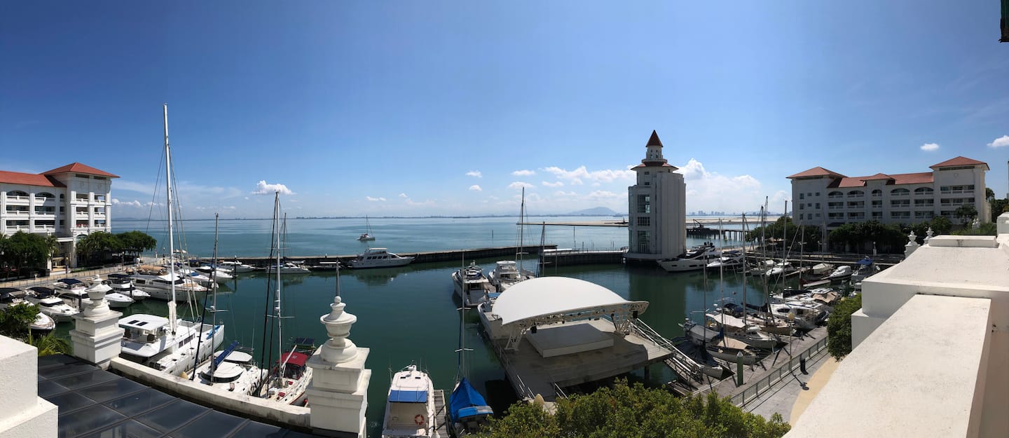 Panoramic marina view photographed from the apartment’s terrace